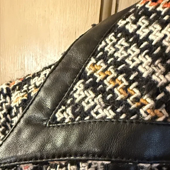 Arden B Glen Plaid Pea Coat: Leather Trim Double Breasted Office Siren - Picture 5 of 16